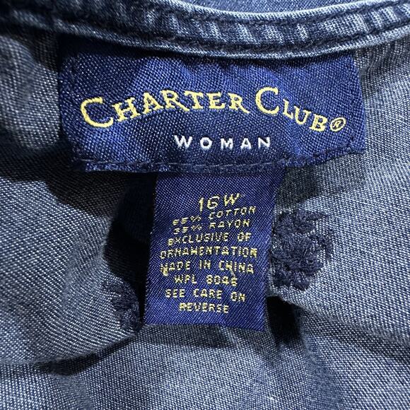 Charter Club Dress Womens 16W Sleeveless Denim Embroidered Floral Midi Pockets - Picture 5 of 5